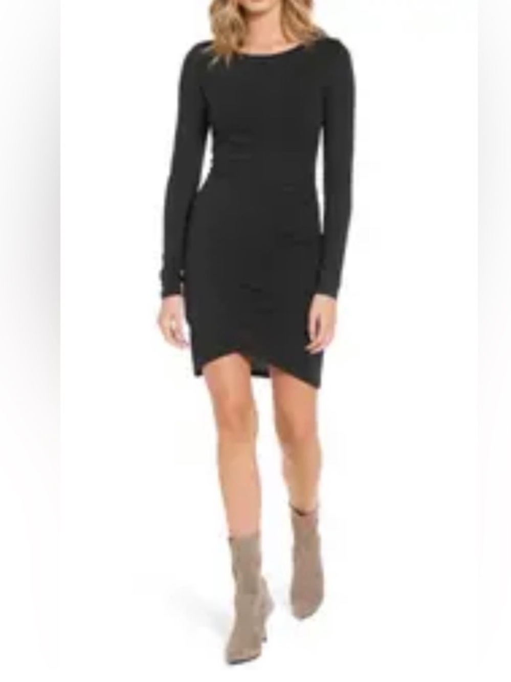 Leith Black Long-Sleeve Ruched Wrap Dress Size XS New with Tickets